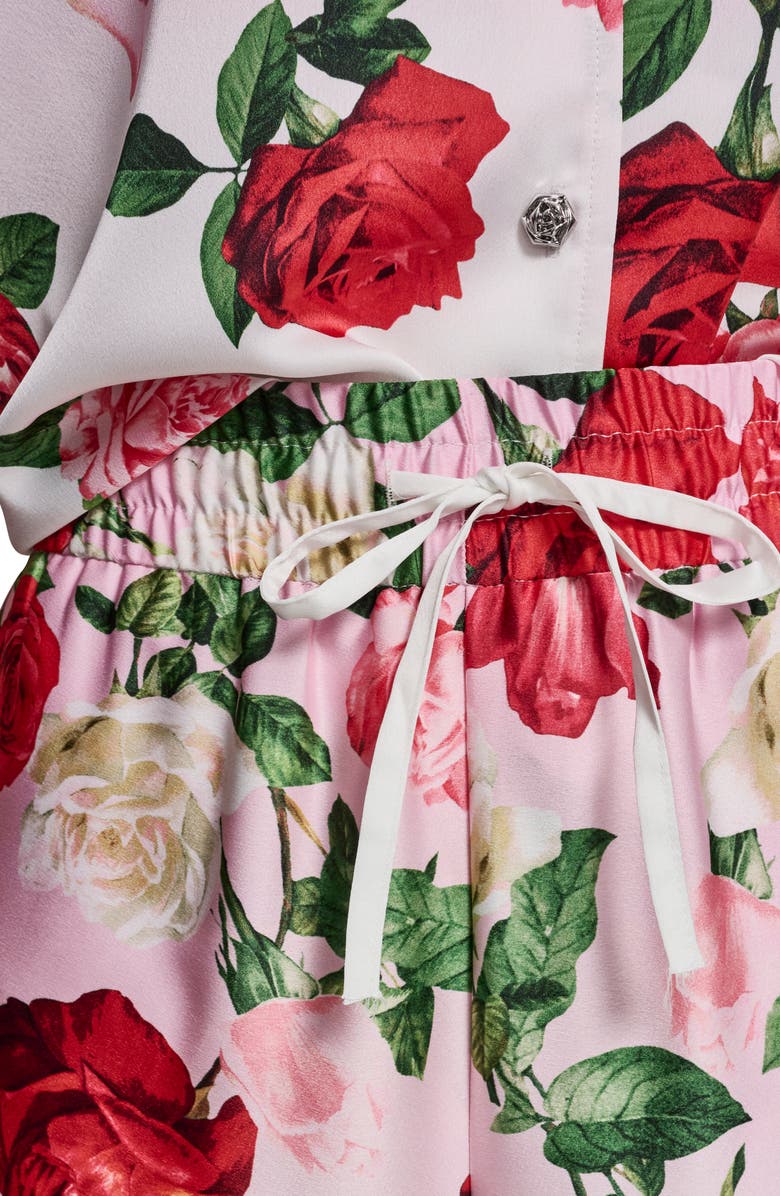 KARL LAGERFELD PARIS Placed Floral Satin Drawstring Pants, Alternate, color, Cornelia Rose/ Sft Wht Multi