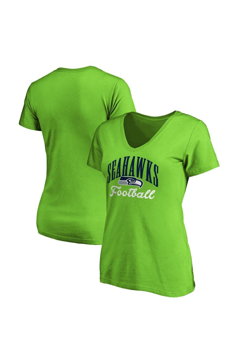 FANATICS Women's Fanatics Branded Neon Green Seattle Seahawks Team Color Victory Script V-Neck T-Shirt, Main, color, 