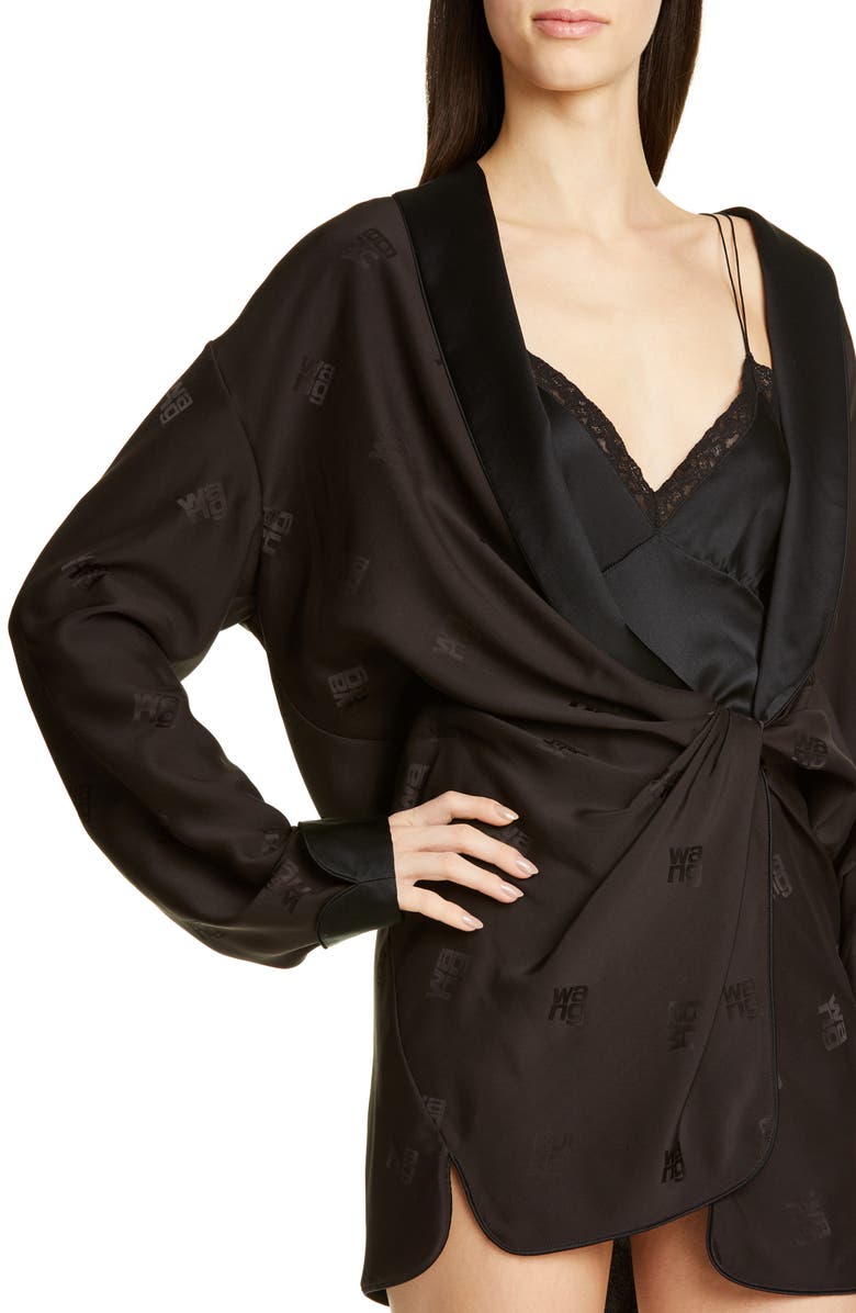 Alexander Wang Draped Silk Pajama Romper, Alternate, color, 
