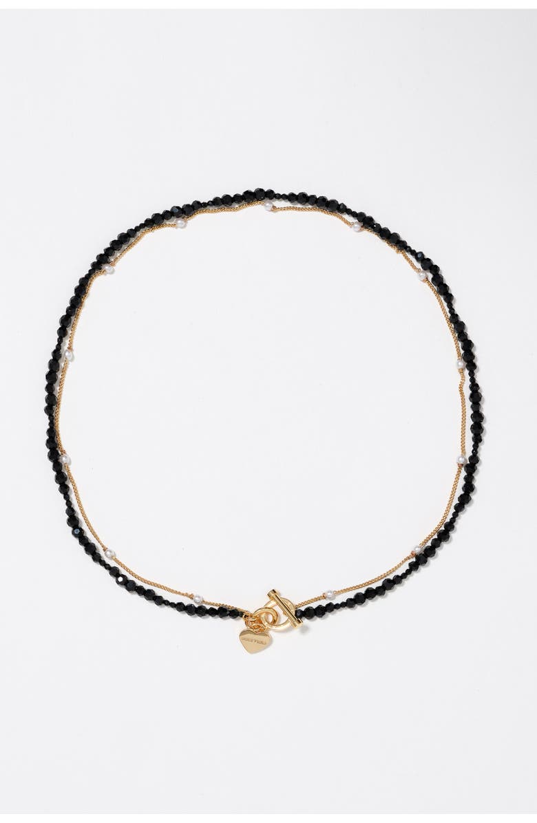 Bimba y Lola Double-Layer Heart Logo Chain Crystals Necklace, Main, color, Black