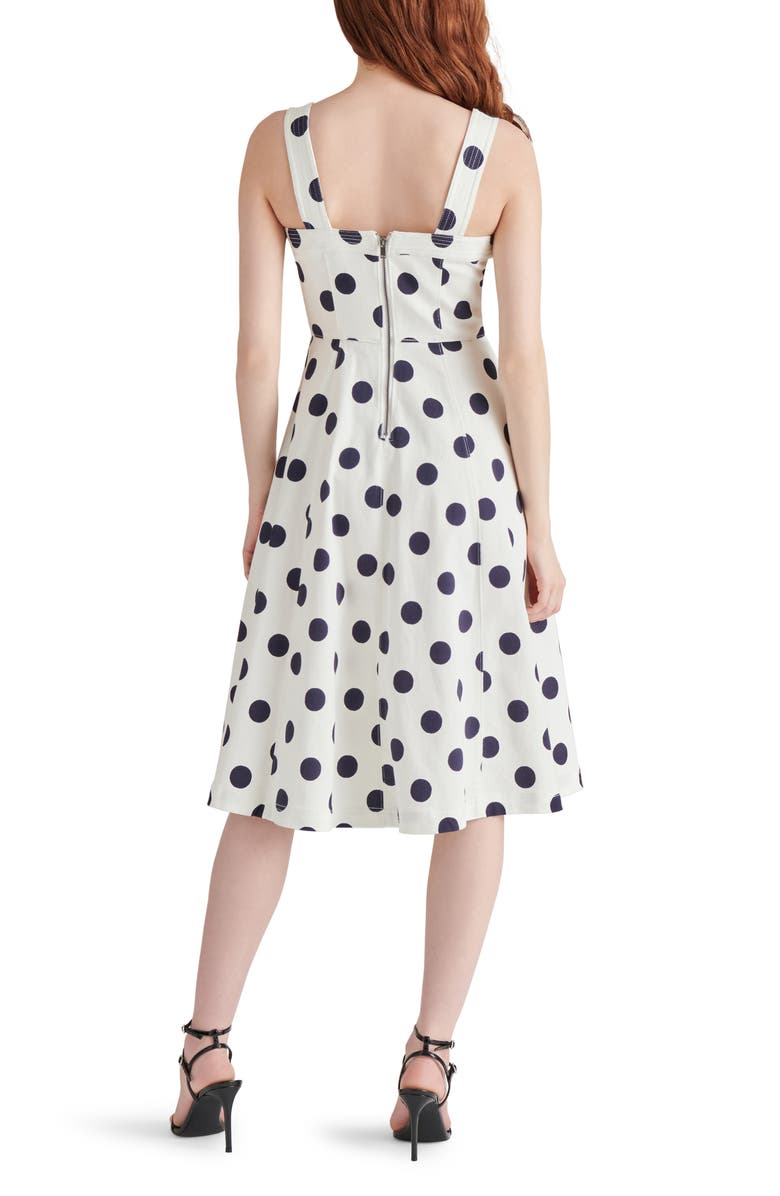 Steve Madden Dolly Polka Dot Stretch Cotton Midi Dress, Alternate, color, White / Navy