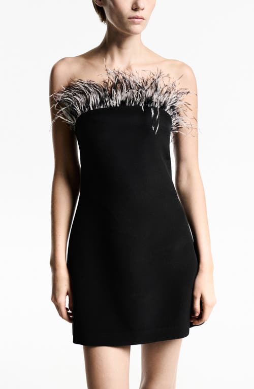 Mango Women's Ostrich Feather Detail Strapless Dress In Black