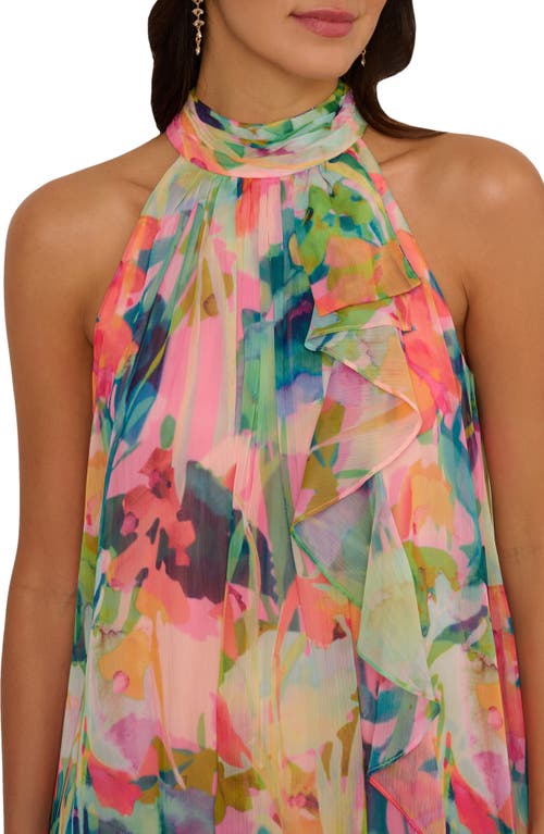 Adrianna Papell Print Sleeveless Trapeze Maxi Dress In Pink Multi