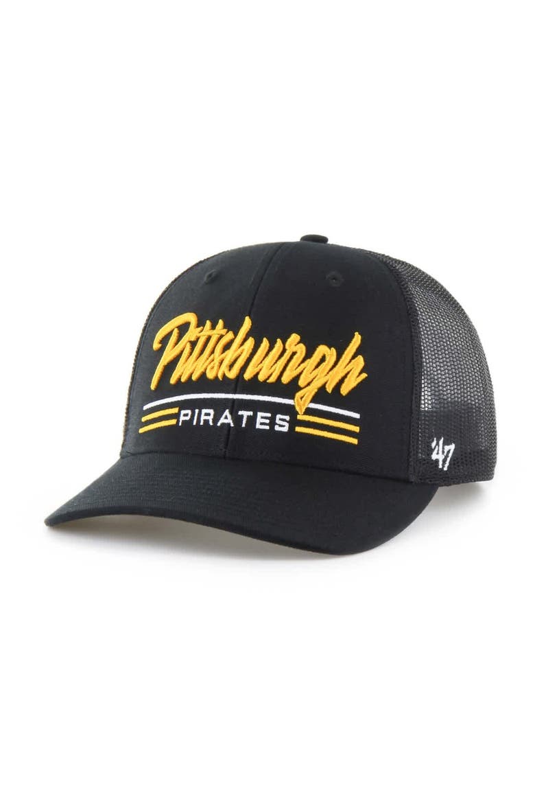Men's '47 Black Pittsburgh Pirates Garner Trucker Adjustable Hat, Main, color, Black