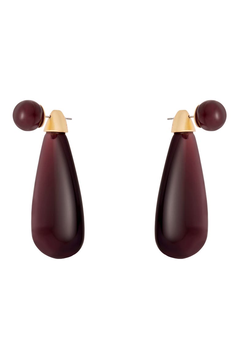 Perla Polished Teardrop Earrings, Alternate, color, GOLD TONE / BURGUNDY