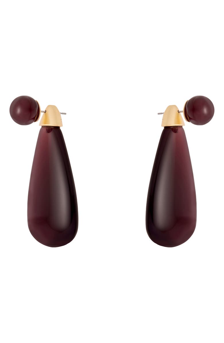 Reiss Perla Polished Teardrop Earrings, Alternate, color, Gold Tone / Burgundy