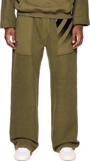 L/AB C/O OFF-WHITE Reverse Knit Wide Leg Sweatpants