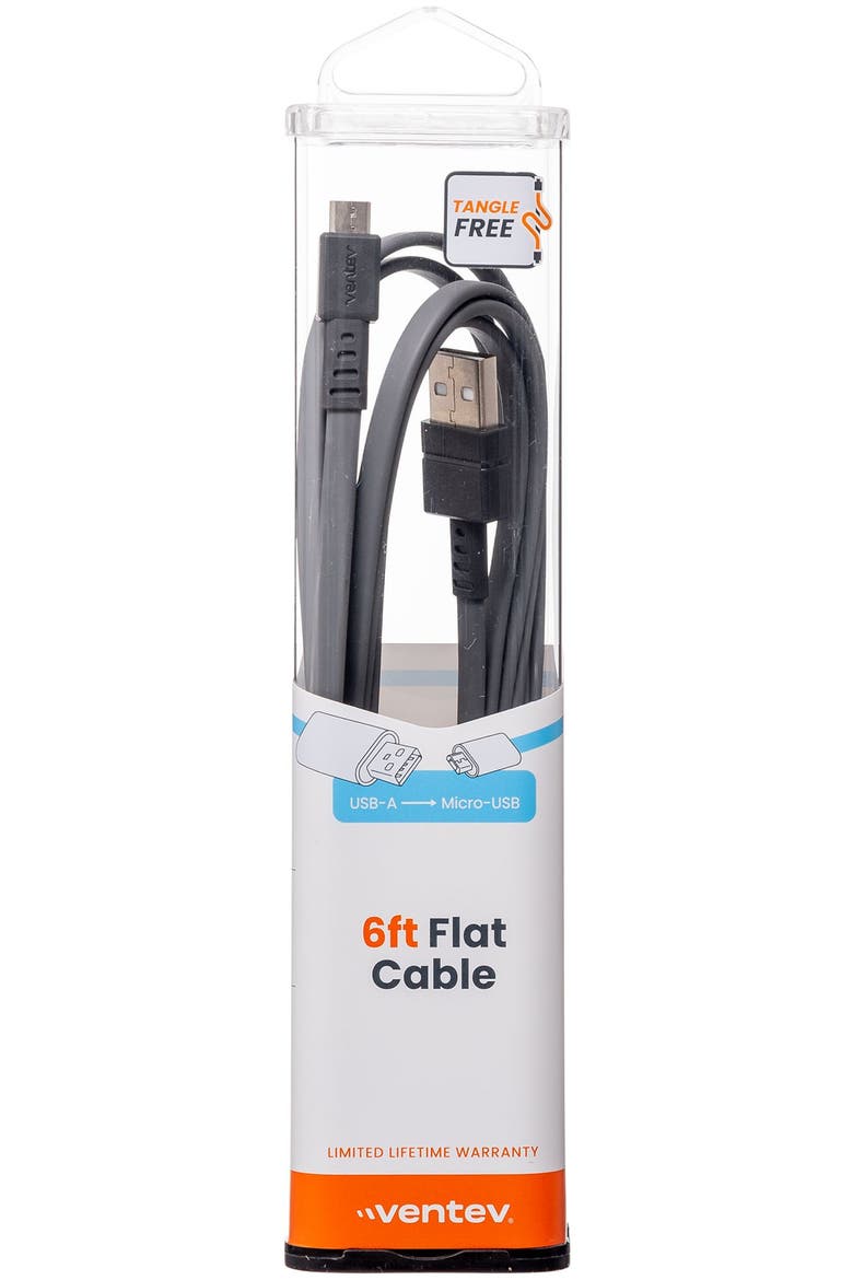 Flat USB-A to Micro-USB High Speed Tangle-Free 6 Foot Cable, Alternate, color, Grey