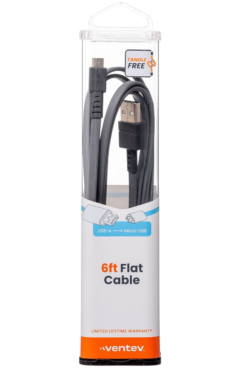 Ventev Flat USB-A to Micro-USB High Speed Tangle-Free 6 Foot Cable, Alternate, color, Gray