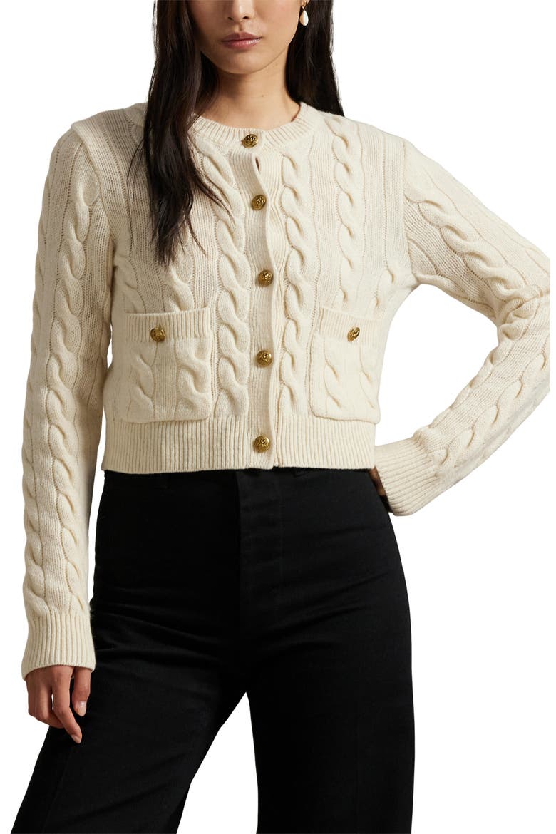 Cable Knit Wool & Cashmere Cardigan, Main, color, WHITE
