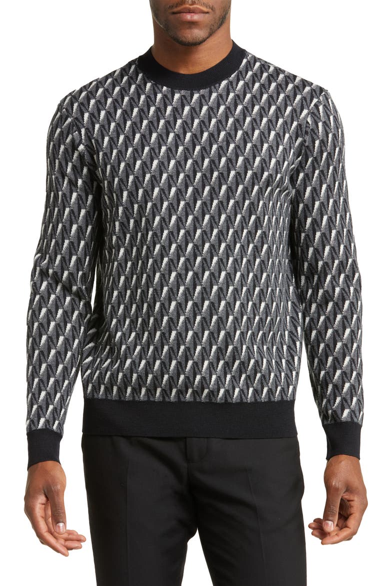Geometric Virgin Wool Sweater, Main, color, GREY