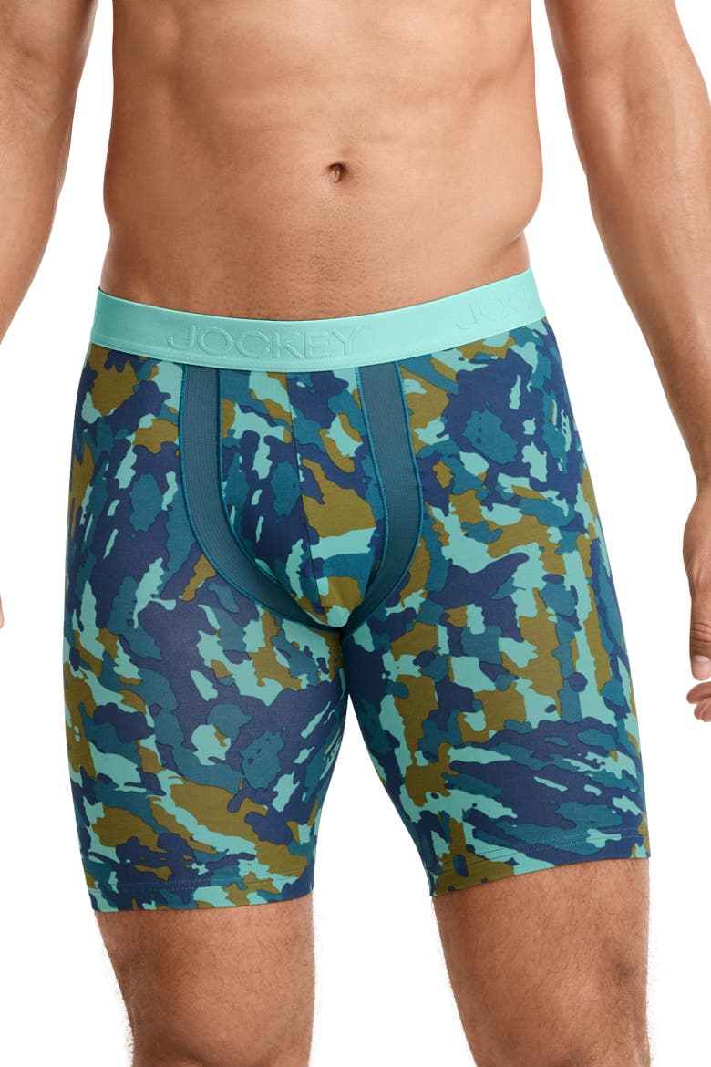 Men's Chafe Proof Pouch Cotton Stretch 8.5" Long Leg Boxer Brief - 3 Pack, Alternate, color, Chaotic Camo