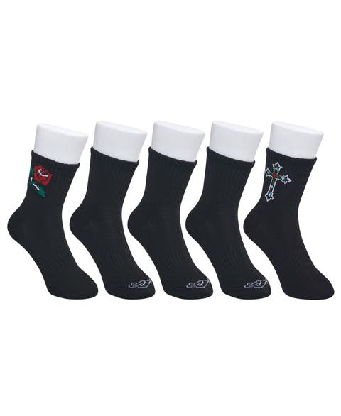 Cross Print Half Cushion Mid Crew Sock 5-Pack