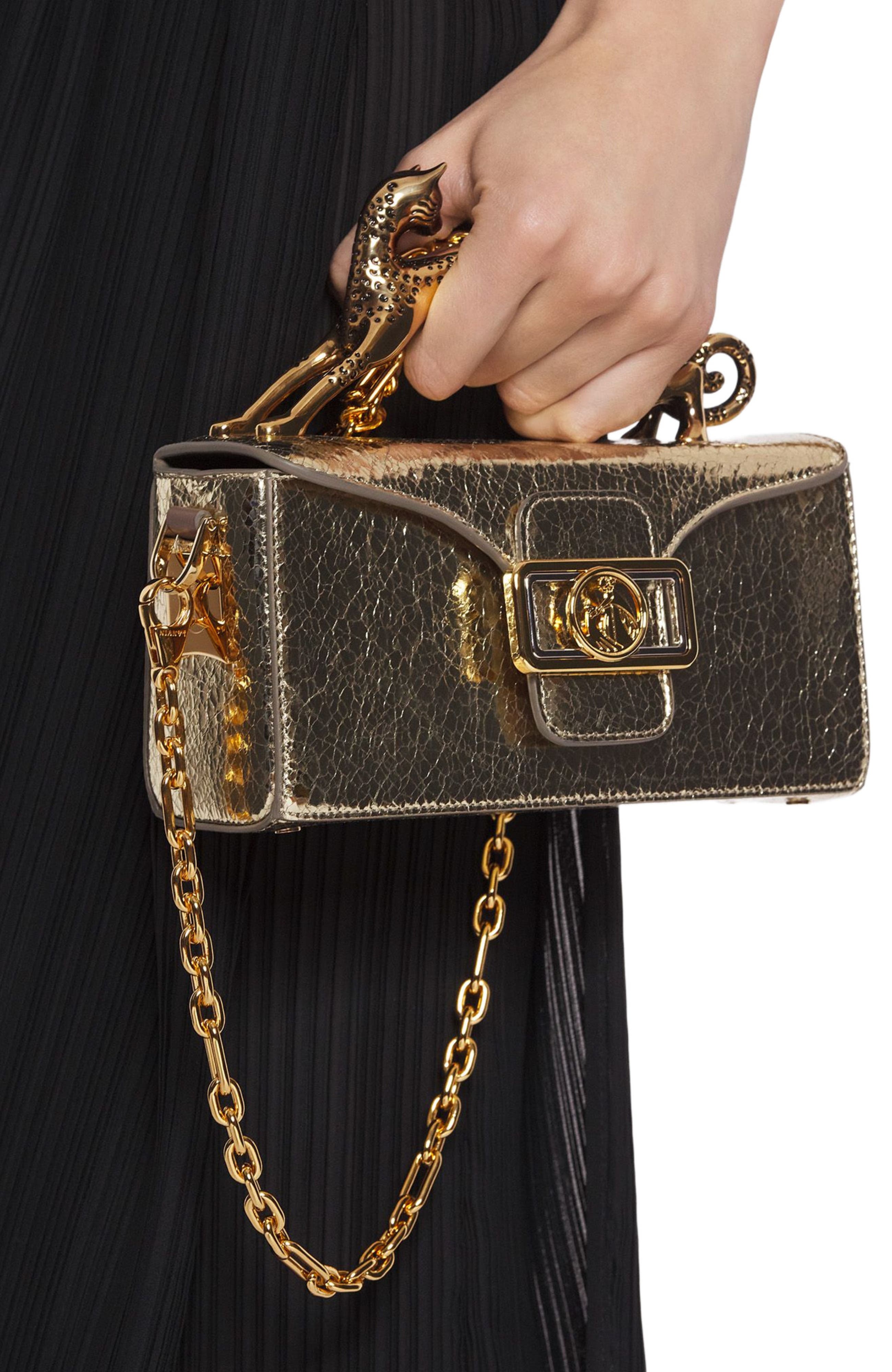 Lanvin Nano Pencil Cat Bag In Crackled Metallic Leather, Alternate, color, 