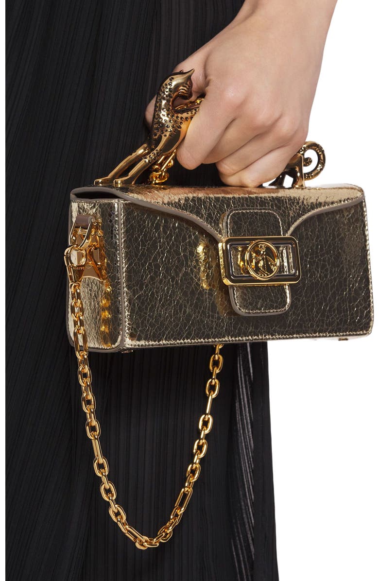 Lanvin Nano Pencil Cat Bag In Crackled Metallic Leather, Alternate, color,