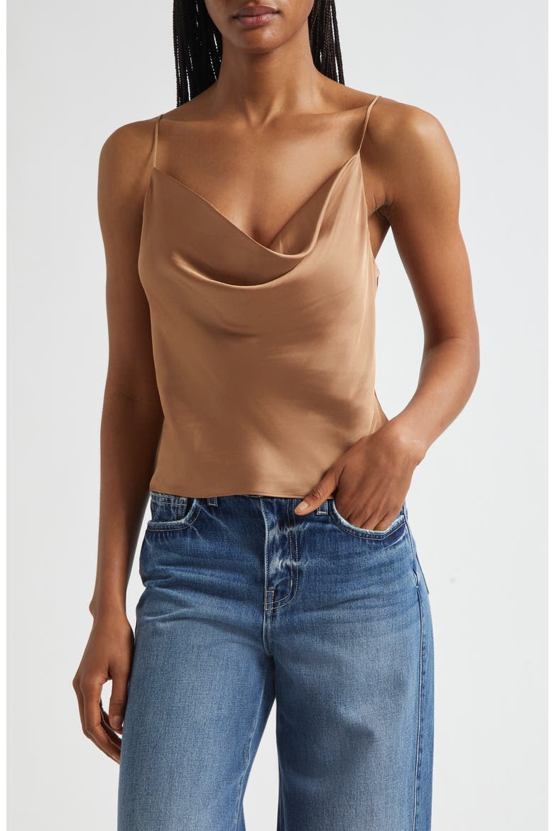 Calista Cowl Neck Satin Camisole, Main, color, GINGER SNAP