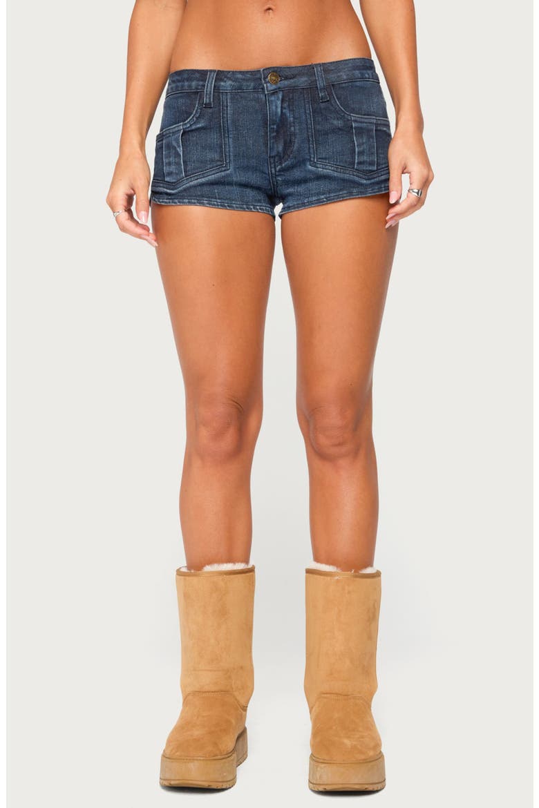 Janel Washed Denim Micro Shorts, Main, color, DARK-BLUE-WASHED
