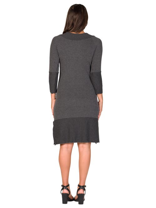 24seven Comfort Apparel Ribbed Knit Long Sleeve Split Hem Sweater Dress In Black