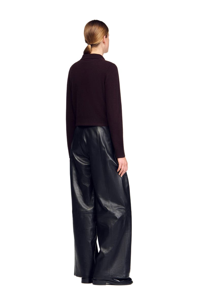 SANDRO Shirt-collar cardigan, Alternate, color, Chocolate