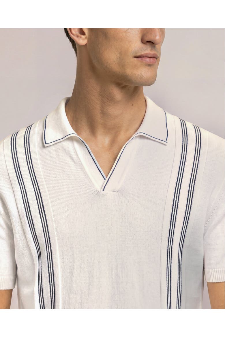 Horton Tailored Fit Silk Cotton Polo Shirt, Alternate, color, White Sand/Night Iris