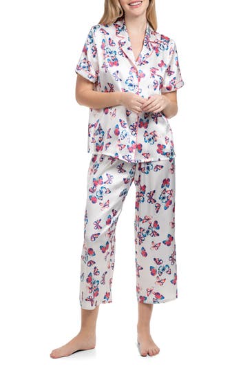 In Bloom By Jonquil Amber Butterfly Satin Crop Pajamas In Ivory