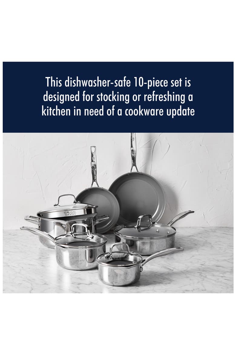 Clad H3 10-Piece Stainless Steel & Ceramic Cooking Set, Alternate, color, SILVER