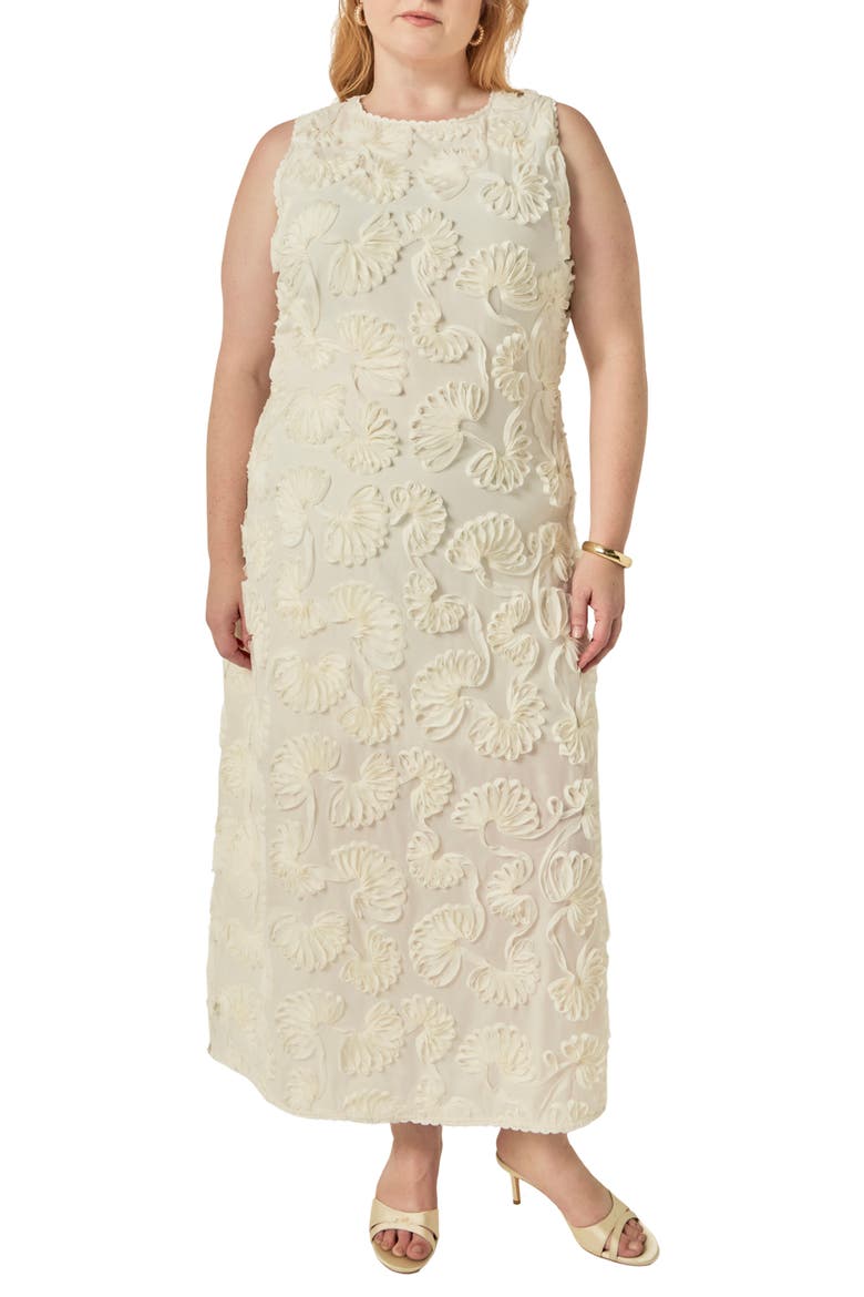 Floral Applique Sleeveless Midi Dress, Main, color, CREAM