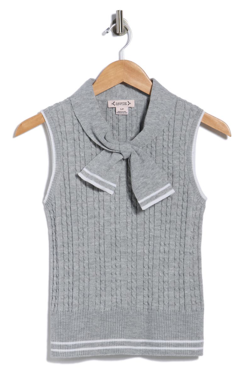 Tie Neck Sleeveless Sweater, Alternate, color, HEATHER GREY/ WHITE