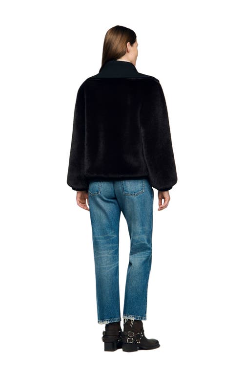 Sandro Short Faux Fur Coat In Brown