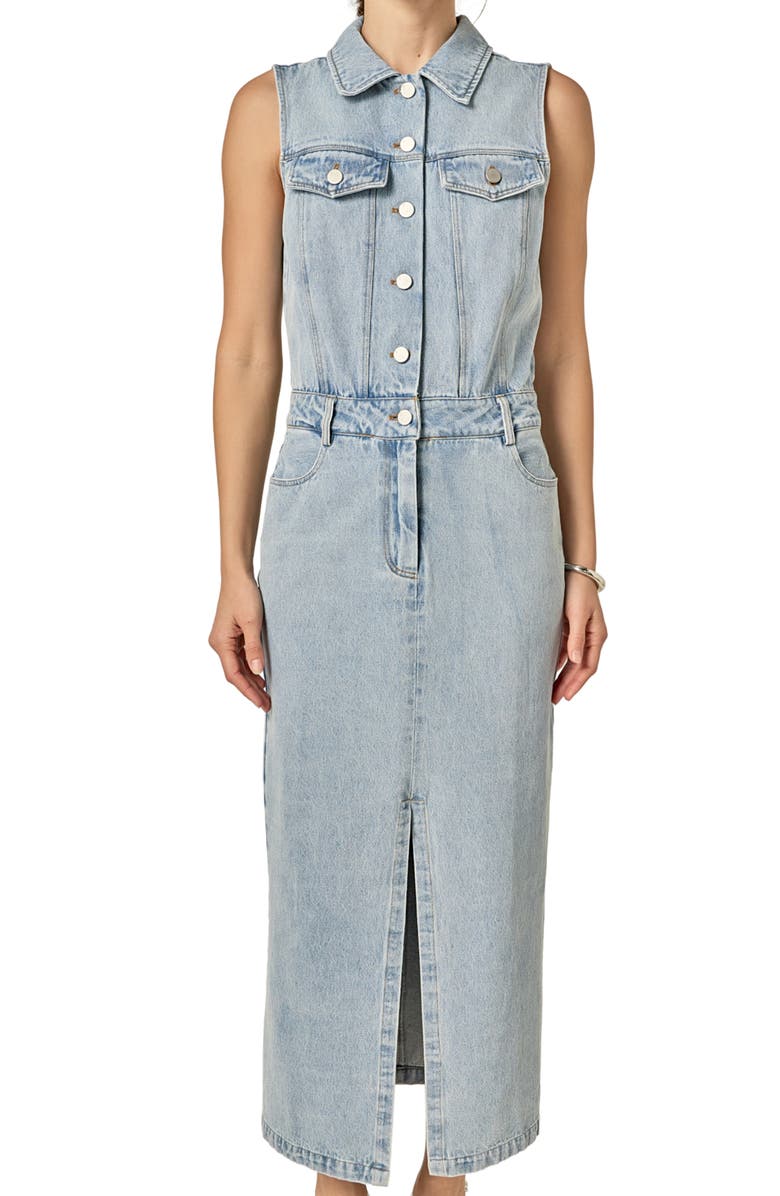 English Factory Sleeveless Denim Maxi Dress, Alternate, color, Light Blue