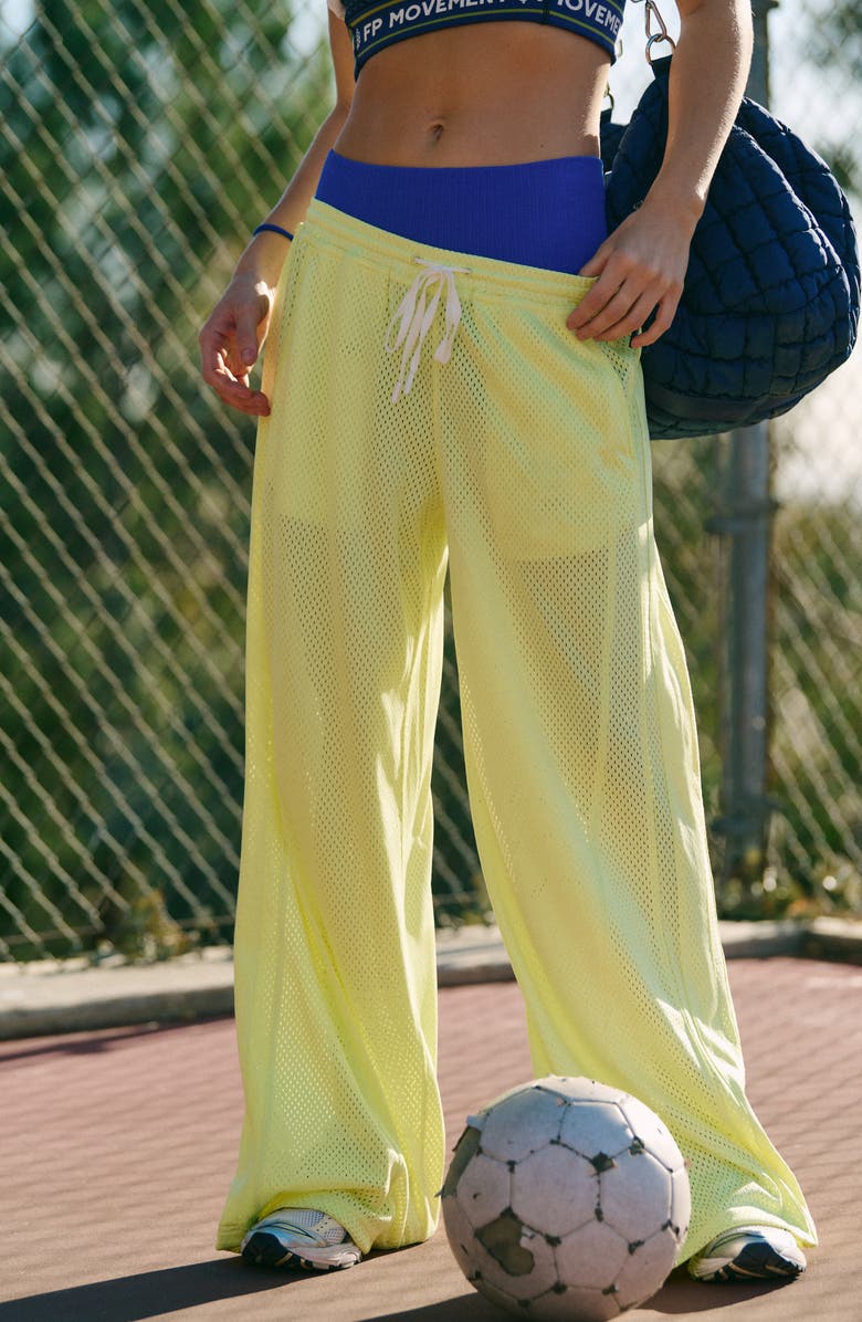 Free People FP Movement Overtime Wide Leg Mesh Pants, Alternate, color, Sour Citrus