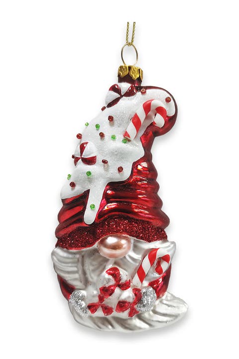 Candy Cane Gnome Glass Christmas Ornament