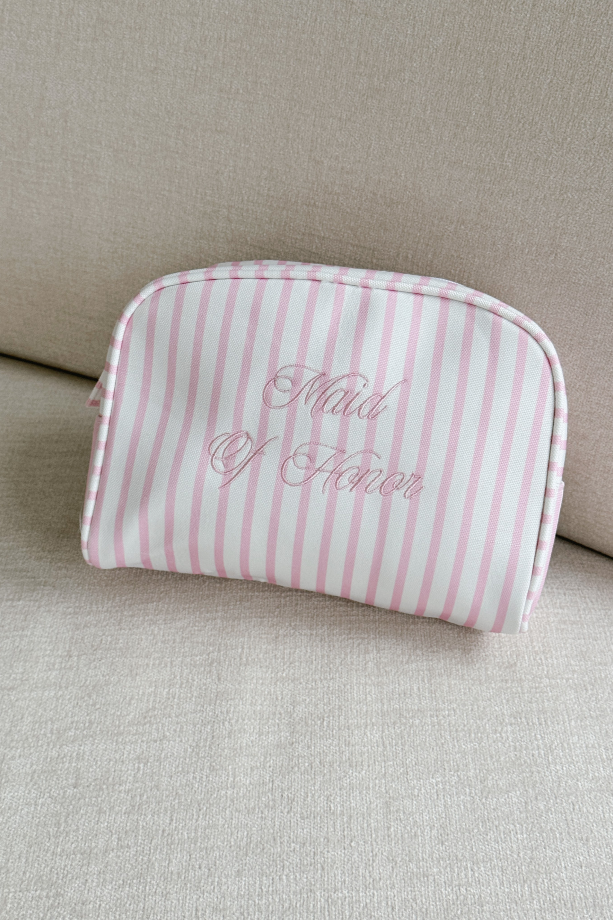 Maid of Honor Striped Cosmetic Bag, Alternate, color, Pink