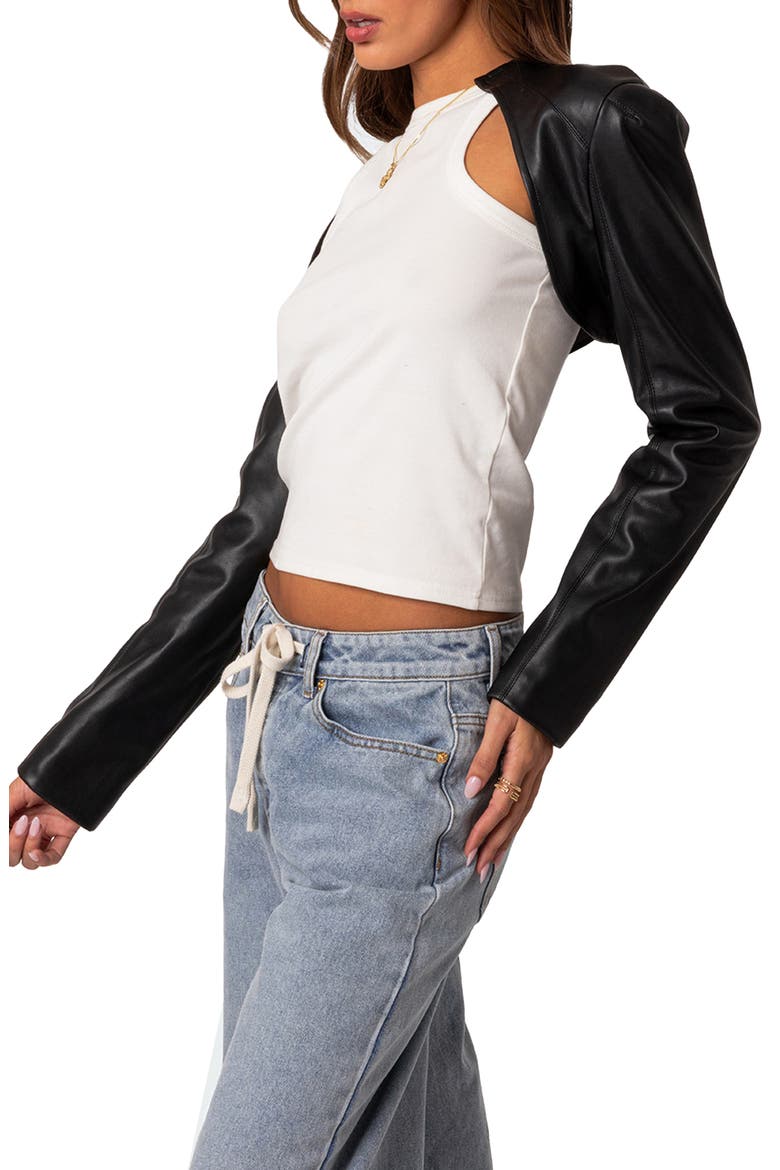 Faux Leather Shrug Jacket, Alternate, color, BLACK