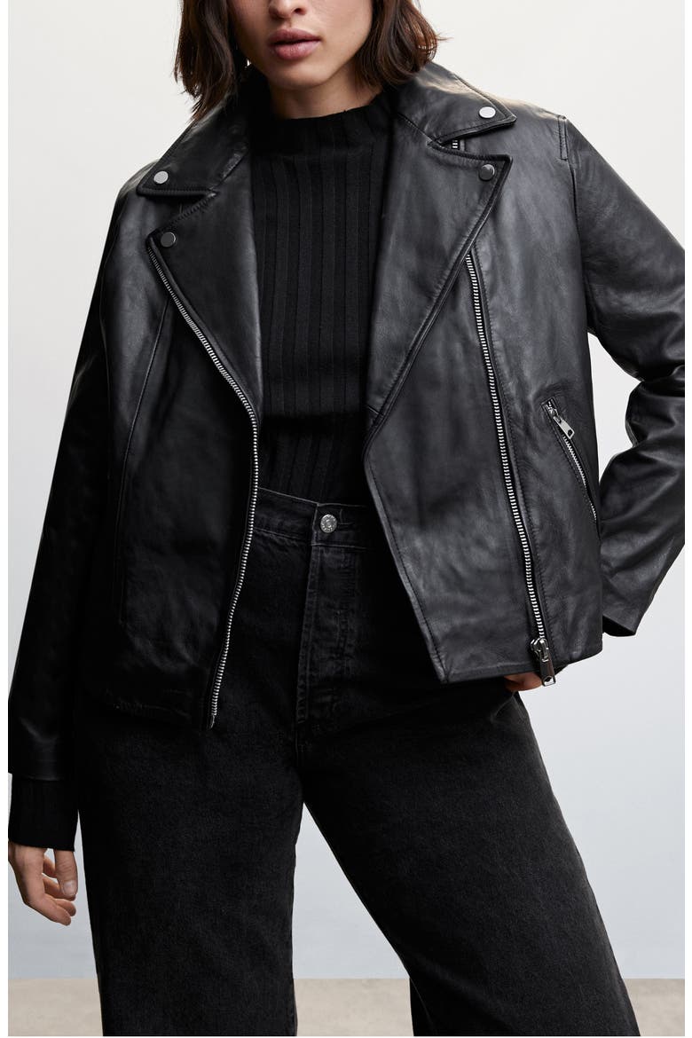 Leather Biker Jacket, Alternate, color, BLACK