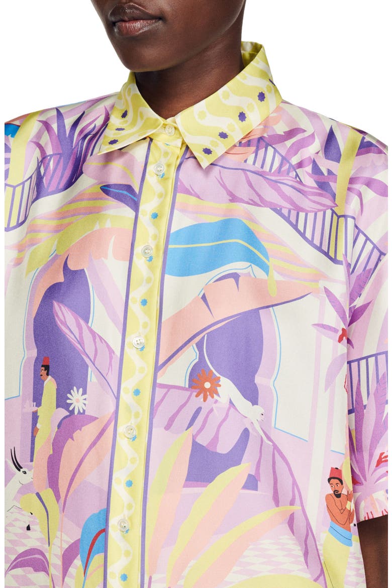Caroline Silk Button-Up Shirt, Alternate, color, YELLOW / PURPLE