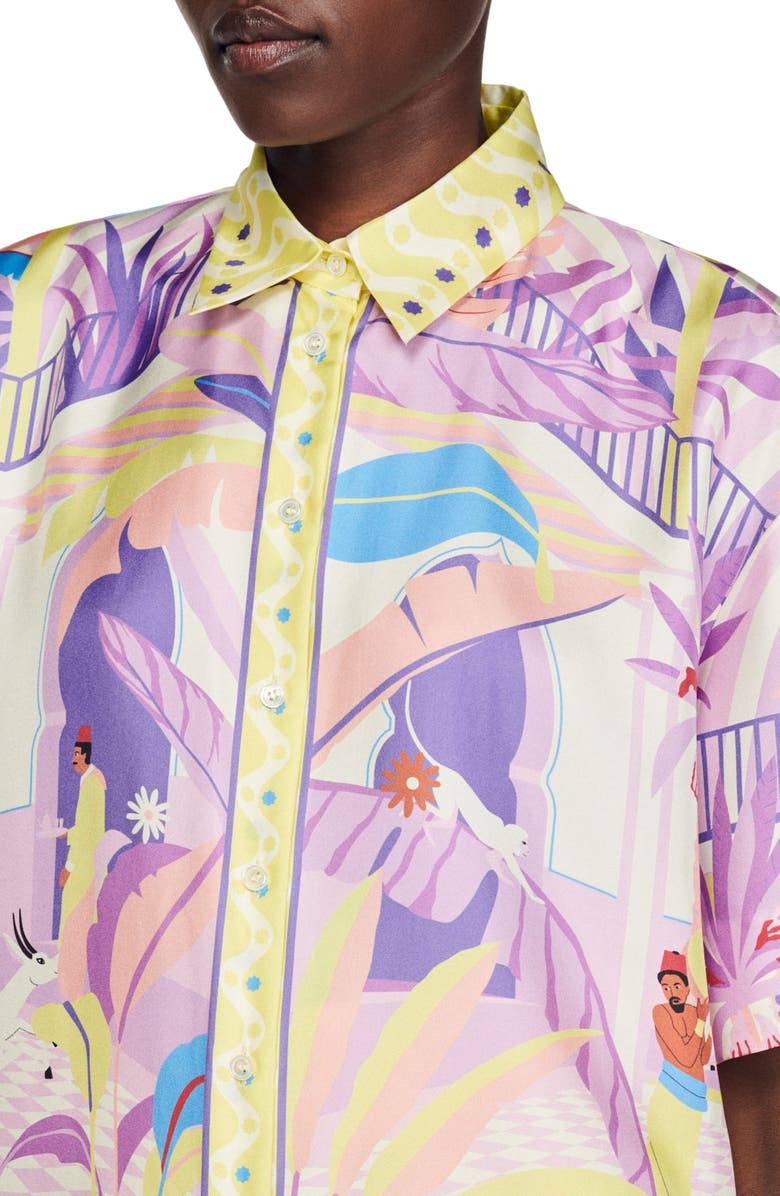 SANDRO Caroline Silk Button-Up Shirt, Alternate, color, 