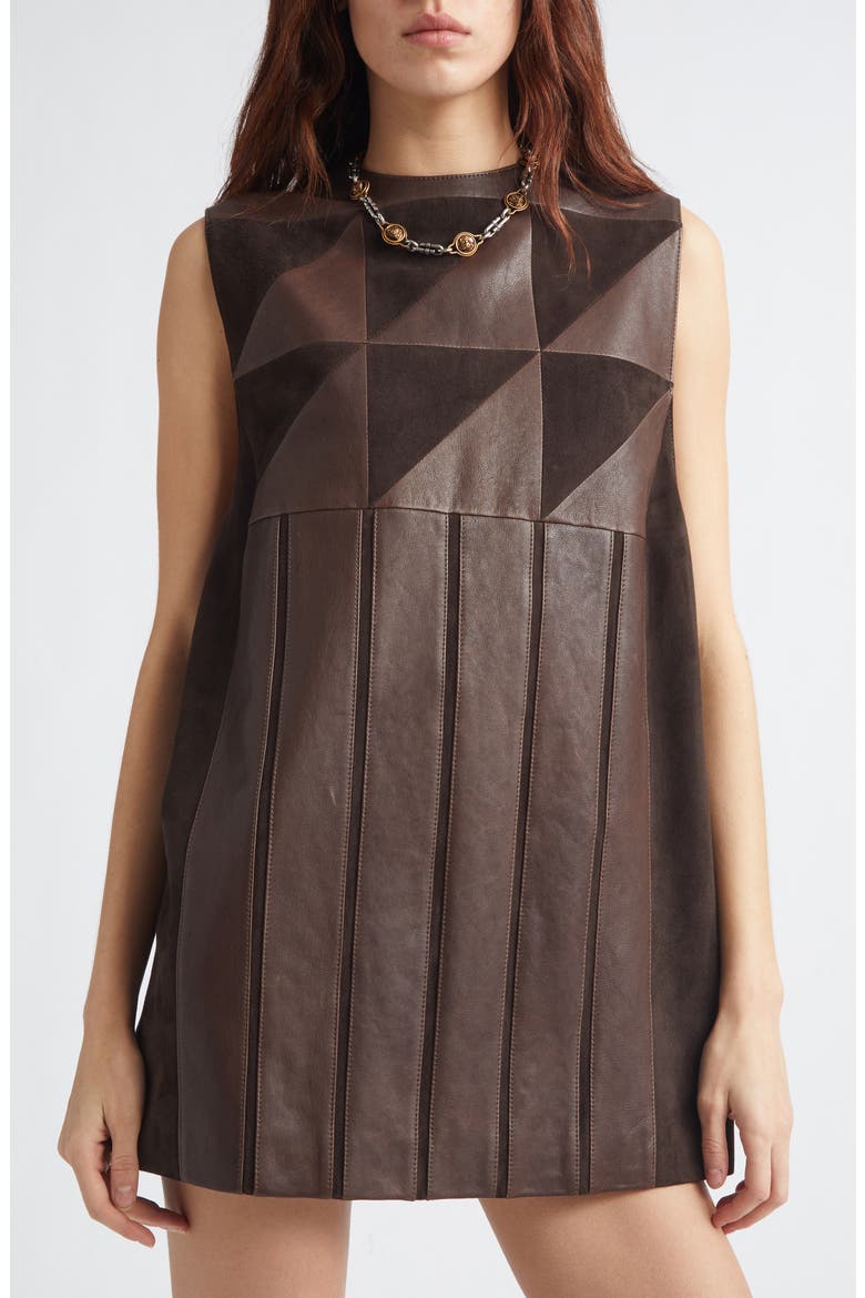 Leather Patchwork Minidress, Alternate, color, BURNT