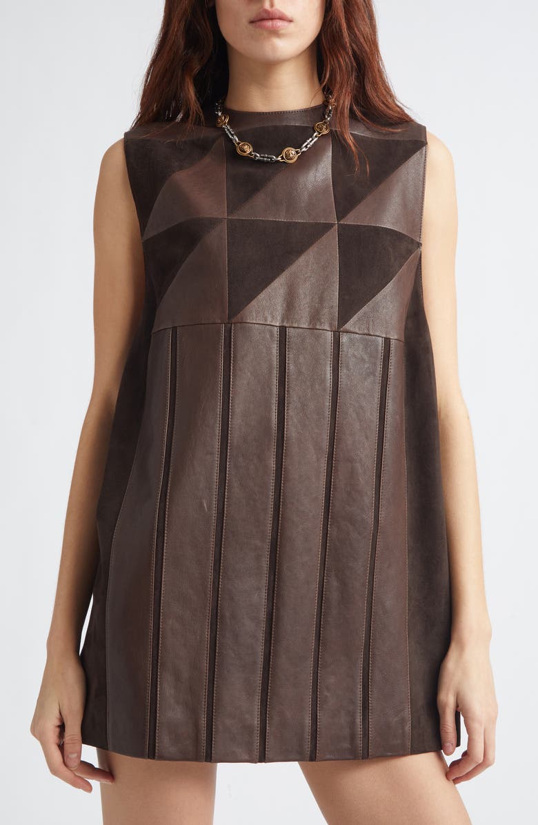 Versace Leather Patchwork Minidress, Alternate, color, Burnt