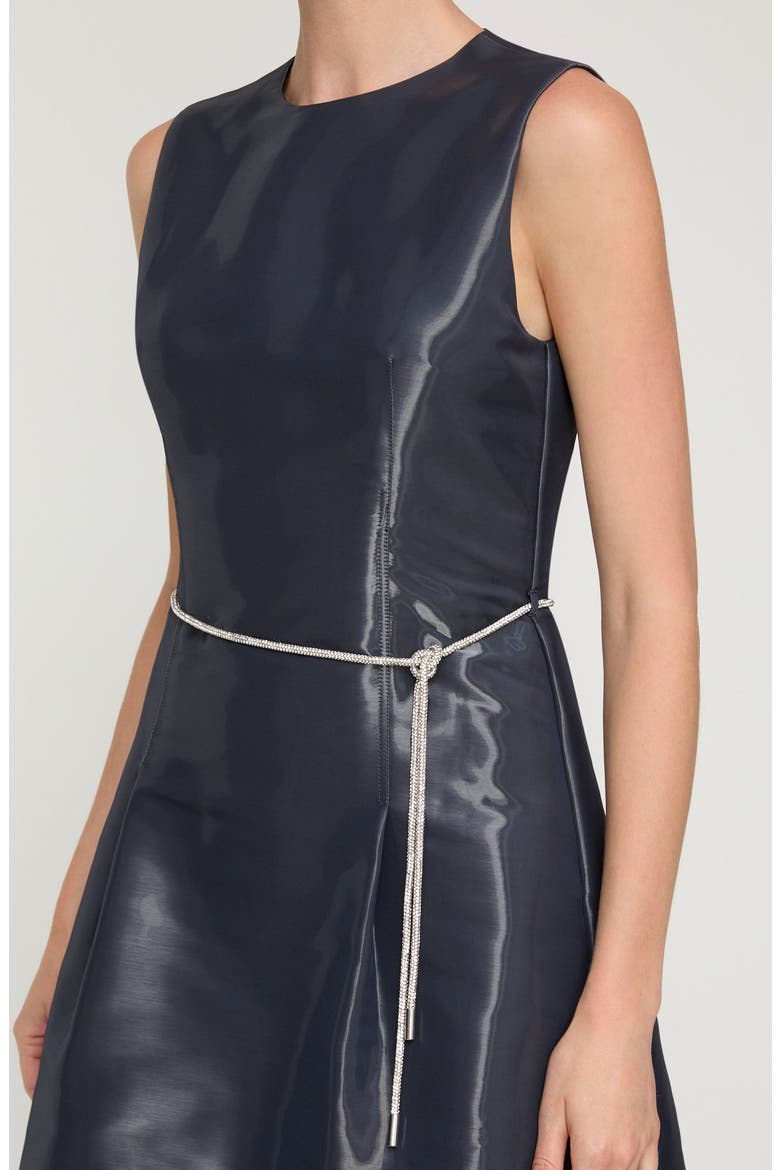 Liquid Twill A-Line Dress with Embellished Belt, Alternate, color, INK IRIDESCENT