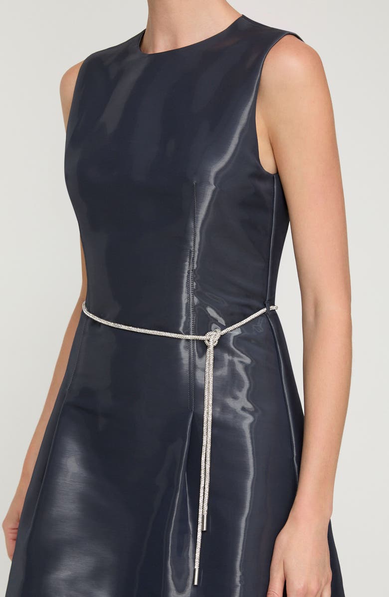 Lafayette 148 New York Liquid Twill A-Line Dress with Embellished Belt, Alternate, color, Ink Iridescent
