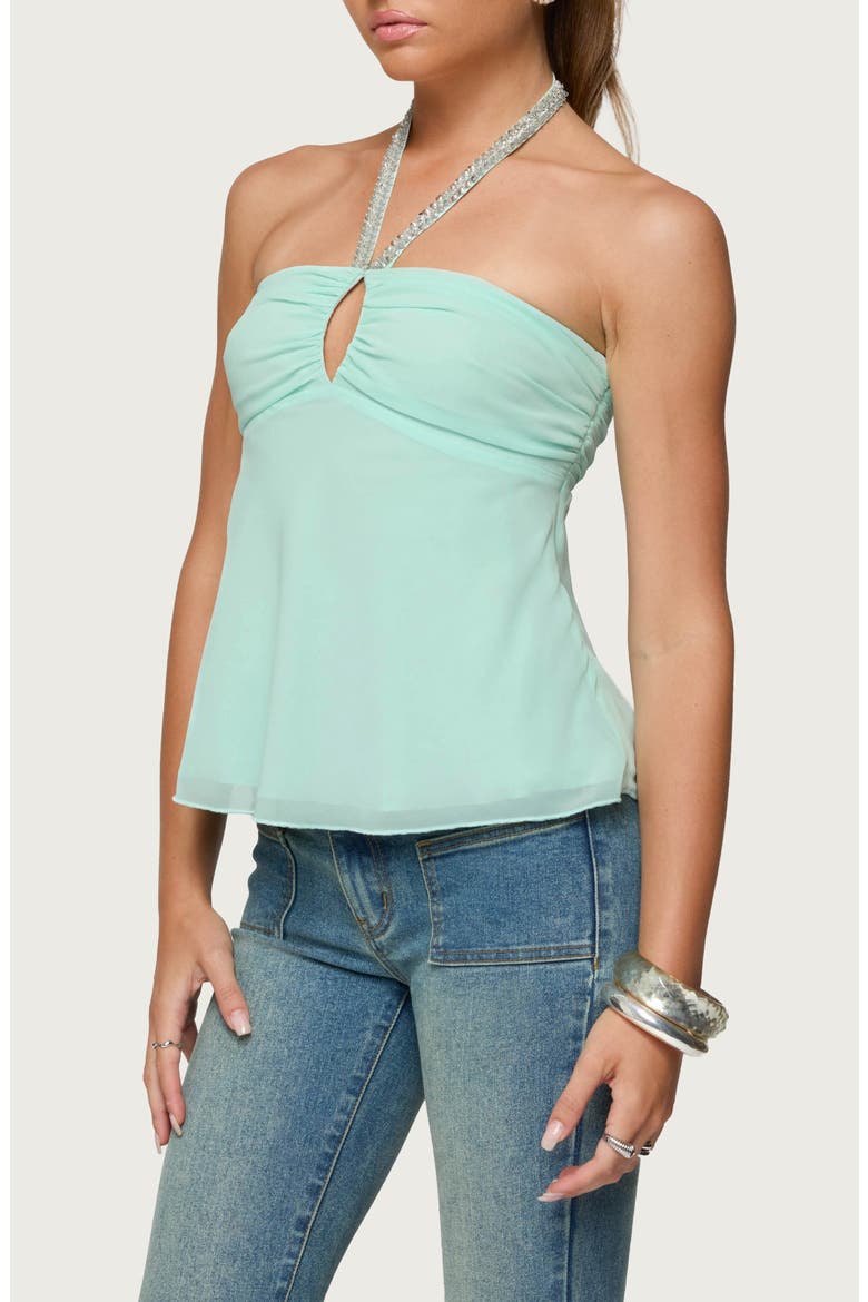 Sequin Keyhole Chiffon Halter Top, Alternate, color, AQUA