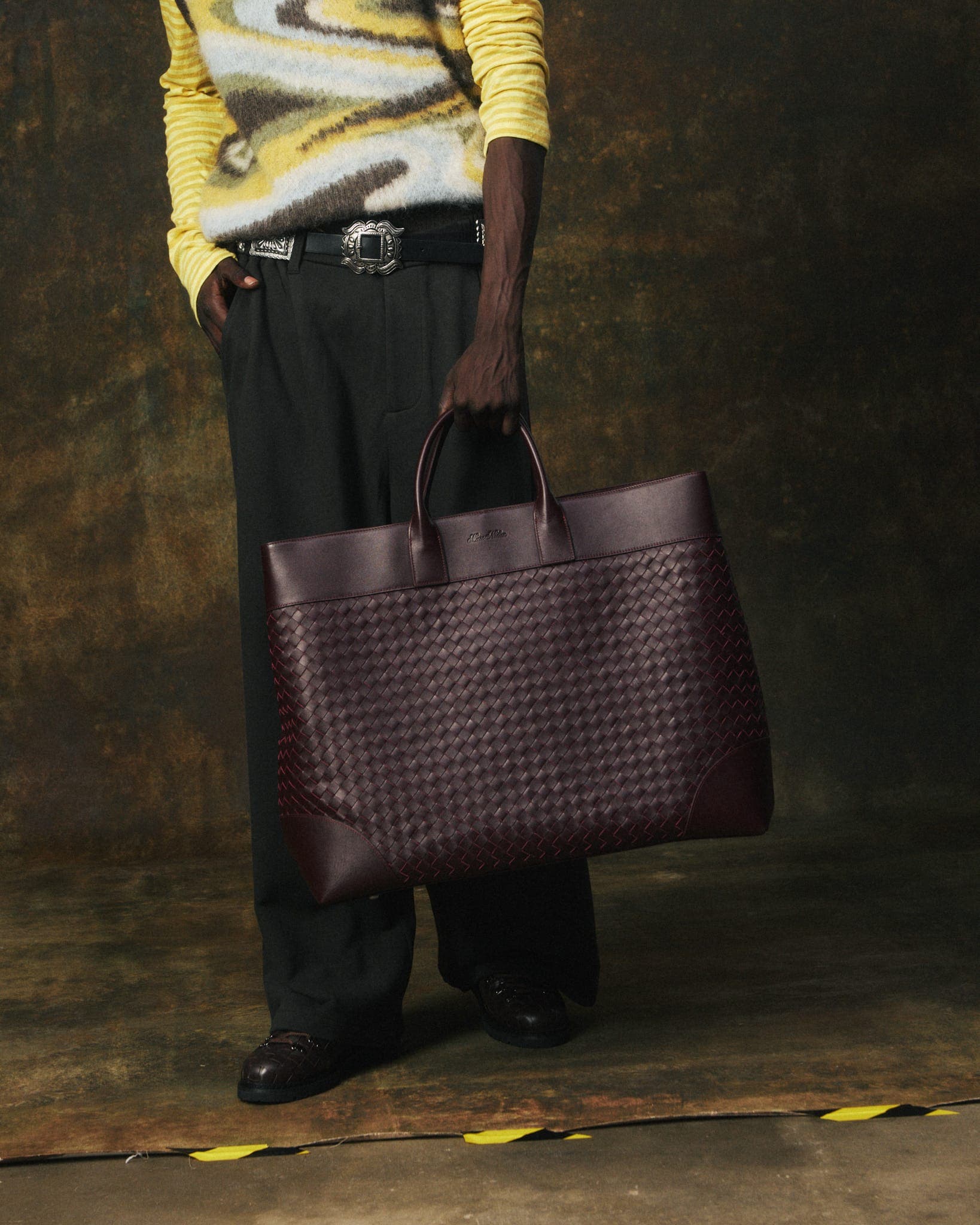 Large Woven Calfskin Leather Weekender, Alternate, color, Oxblood