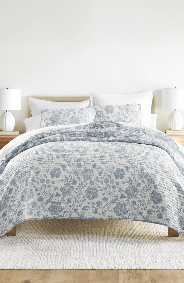 HOMESPUN Pattern Reversible Quilt & Sham Set, Alternate, color, Floral Light Blue