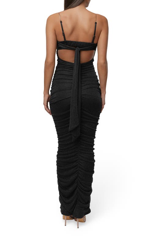 Jluxlabel Ruched Metallic Tie Back Maxi Dress In Black