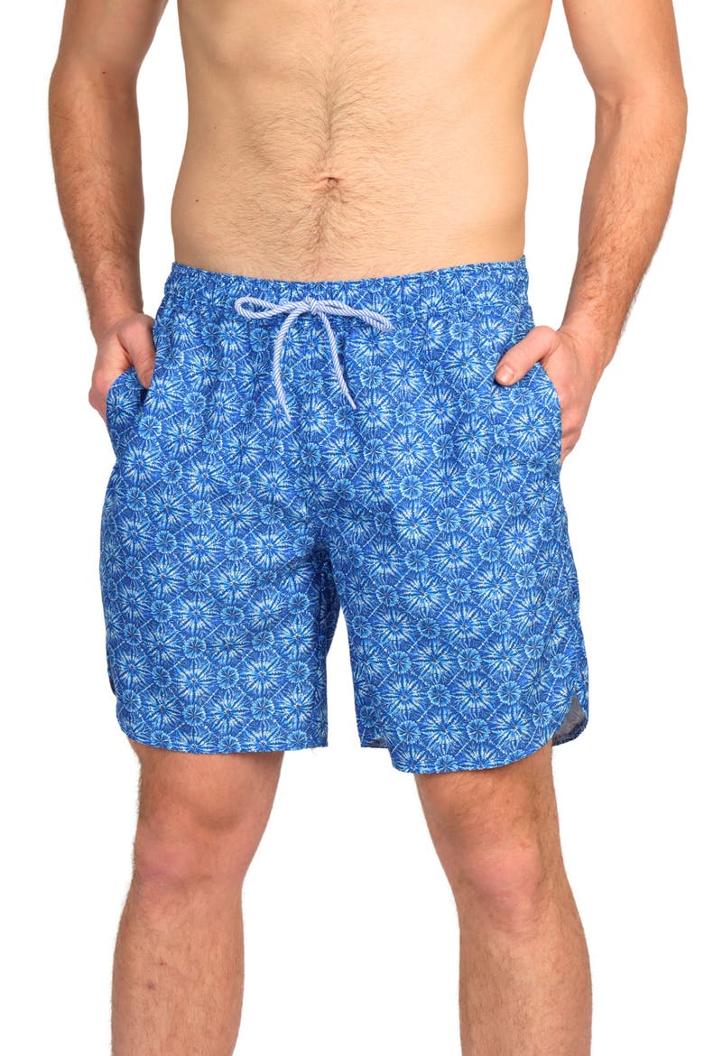 Tie Dye Print Swim Trunks, Main, color, BLUE
