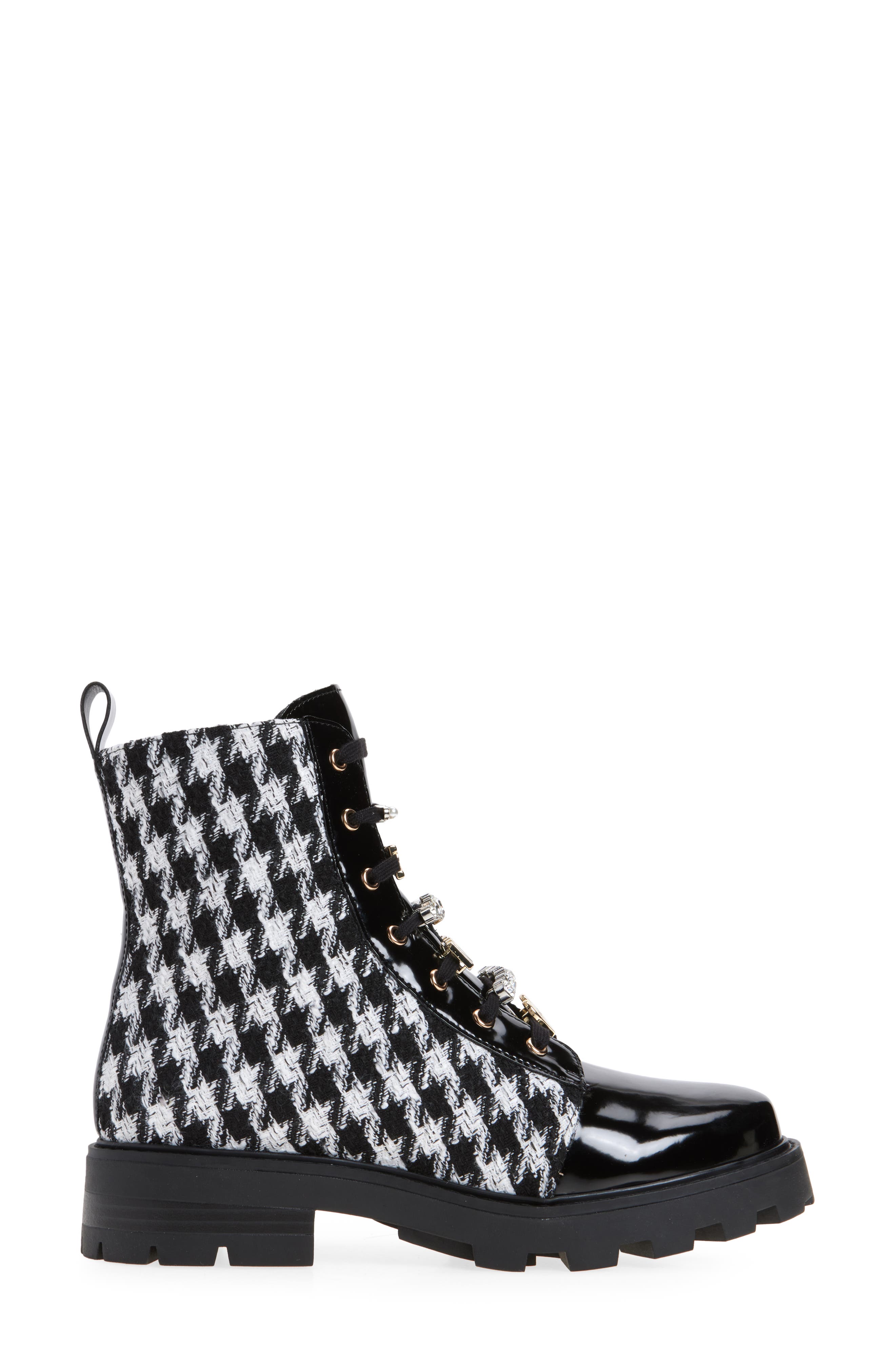 KARL LAGERFELD PARIS Maple Tweed Combat Boot, Alternate, color, Black/White