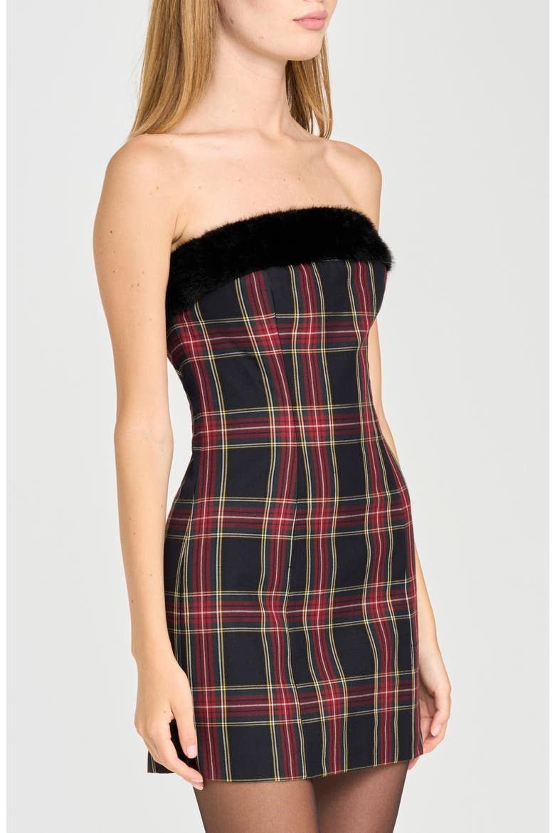 x Rose Lola Gramercy Strapless Faux Fur Trim Minidress, Alternate, color, NAVY