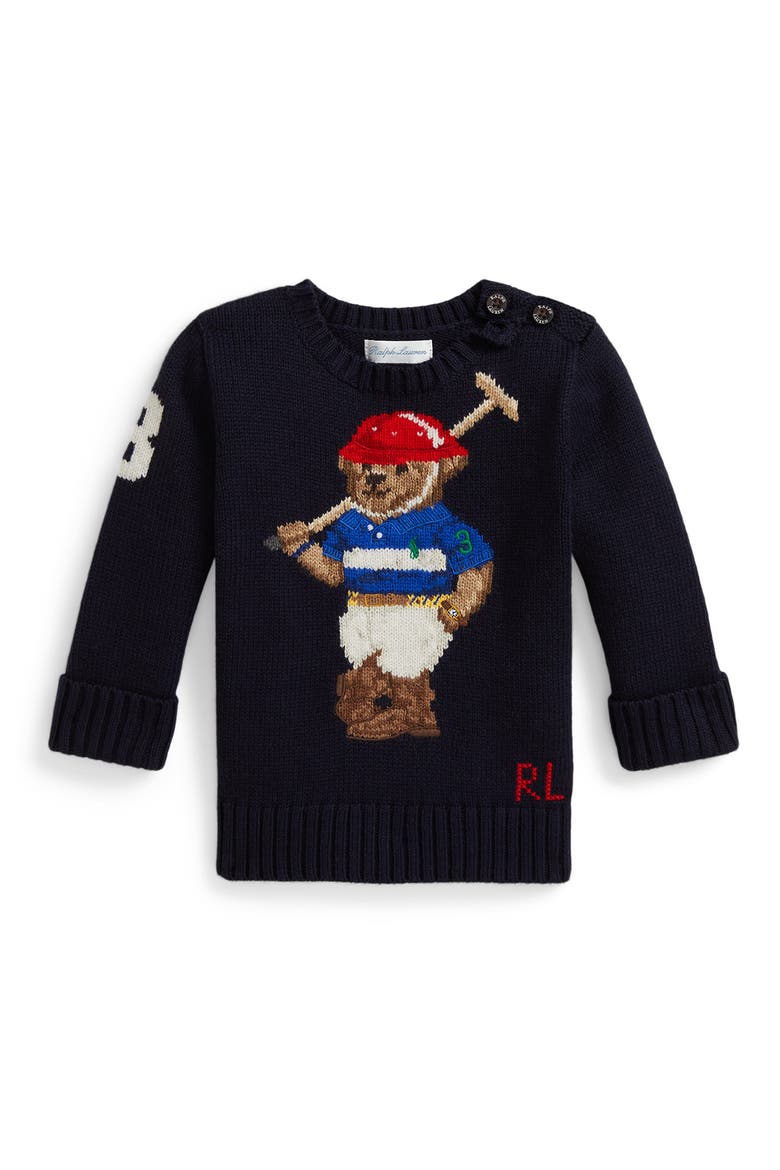 Polo Bear Cotton Crewneck Sweater, Main, color, NAVY