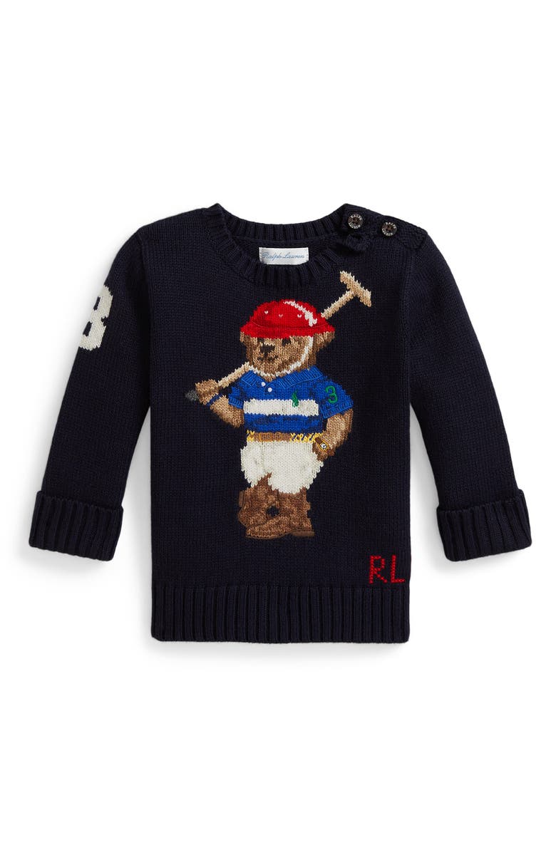 Ralph Lauren Polo Bear Cotton Crewneck Sweater, Main, color, Navy